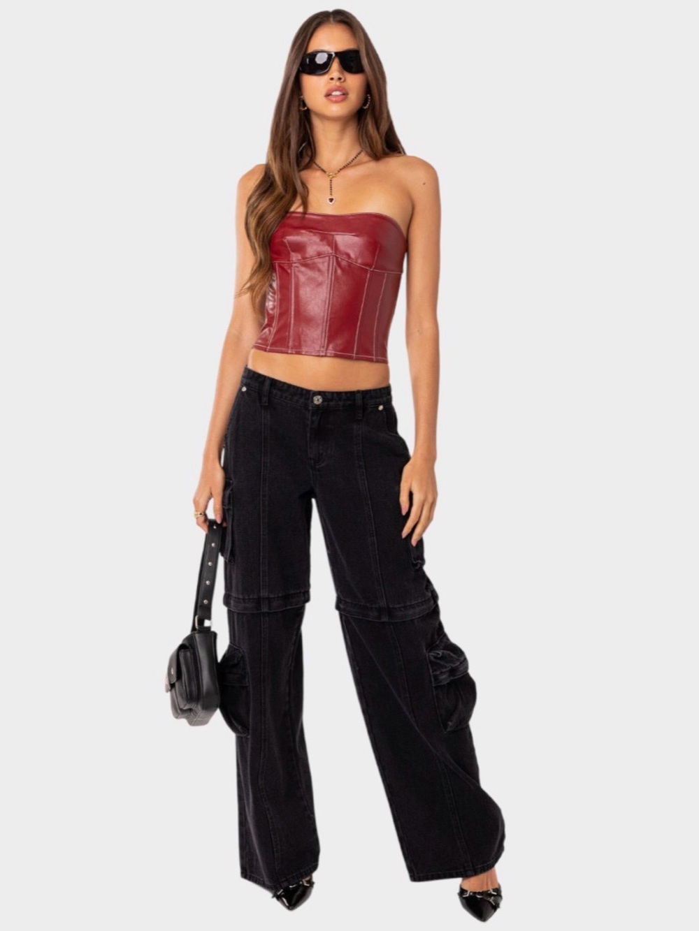 EDIKTED Moss Faux Leather Lace Up Womens Corset Top